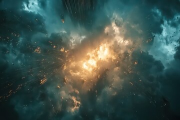 Gloomy rain clouds surge across the sky as sunlight breaks through the darkness, Gloomy rain clouds fly across the sky, sunlight breaks through Time lapse ed video