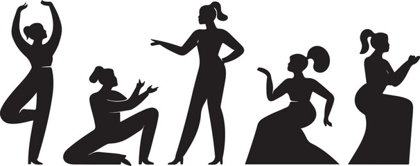 Diverse women in graceful poses silhouettes