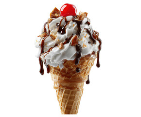 Delicious indoor ice cream sundae photography for dessert lovers. Isolated on transparent background, png.