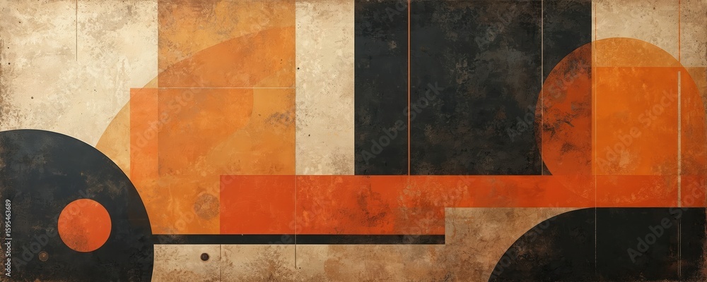 Aufkleber retro art design features abstract geometric shapes in earth tones on canvas with layered depth. neu