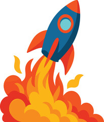 "Cartoon Rocket Launch Vector - Bold Colors & EPS