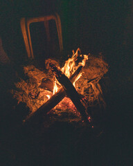 Close shot of bonfire at night in Koraput, Odisha, India in November 2024....