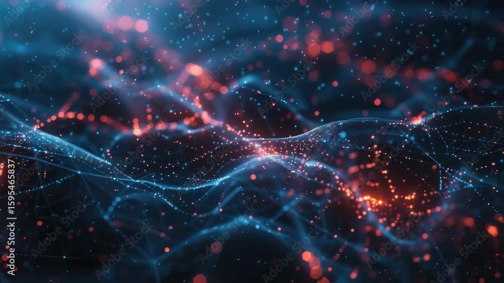 Poster a futuristic scene with interconnected nodes forming a complex pattern