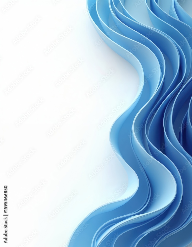 Poster abstract blue wave design with soft curves on white background. smooth, flowing lines create a vibra
