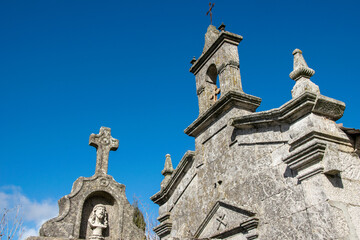 Old Stone Church Cross Religious Heritage Architecture in galicia