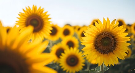 Obraz premium A vibrant field of sunflowers in full bloom under the summer sun