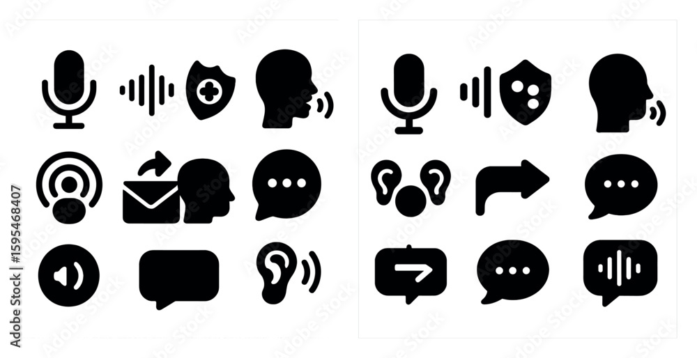 Fototapete collection of icons for various communication devices, such as microphones, earbuds, and cell phones