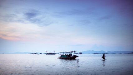 fishing boat at sunset