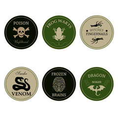Labels for halloween gift decorating, stickers for sketchbooks and more. Gloomy poison stickers.	
Vector illustration EPS10