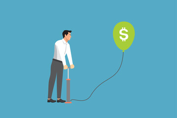 business improvement and growth vector illustration businessman inflate balloon design
