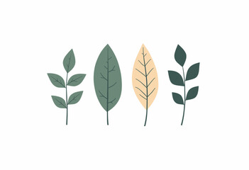 Various green and yellow leaves in minimalistic style  