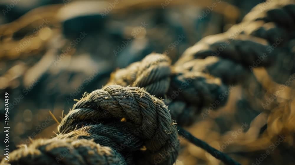 Poster a close-up shot of a rope featuring a secure knot, suitable for use in various contexts such as phot