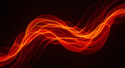 Obraz premium Abstract Fiery Waves: Dynamic Red and Orange Energy Flowing on Black.