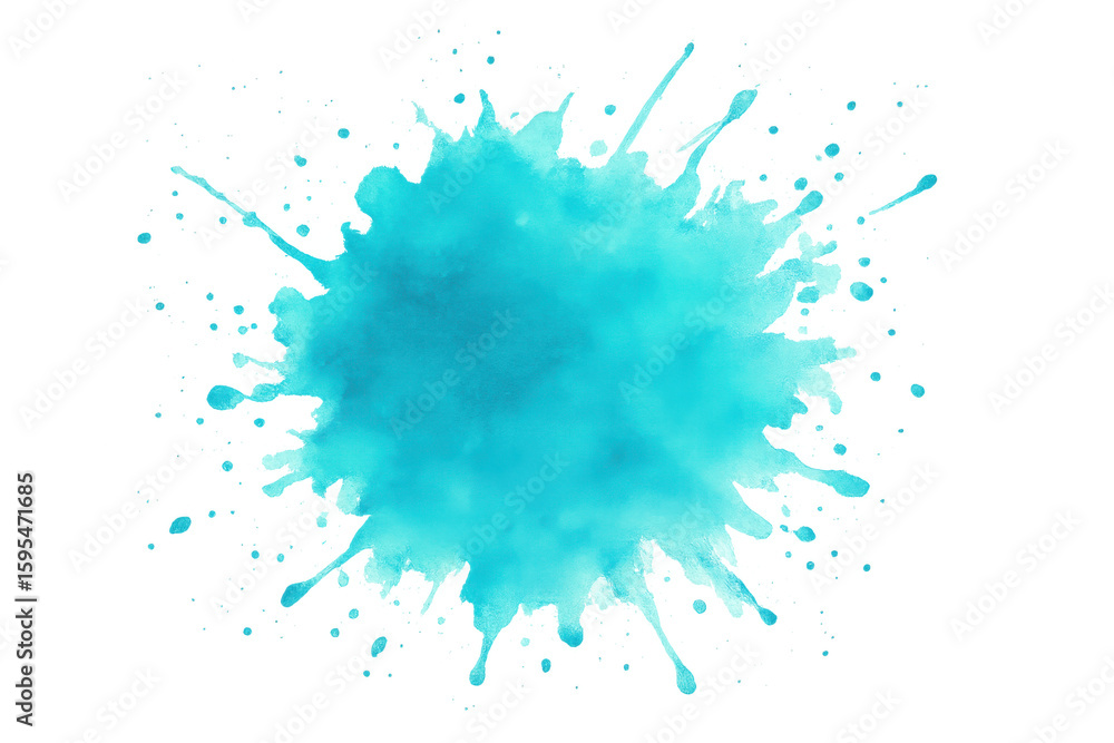 Poster vibrant azure watercolor splash featuring dynamic splatters on transparent backdrop, enhancing graph