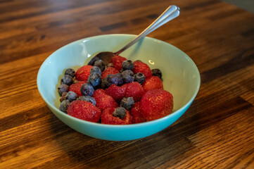 Strawberries with cream, as a summer dessert, Denmark 2025