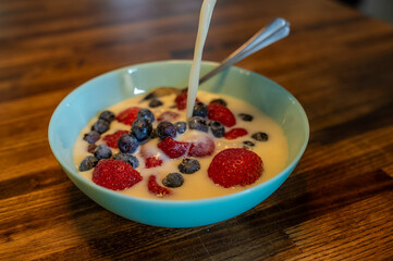 Strawberries with cream, as a summer dessert, Denmark 2025