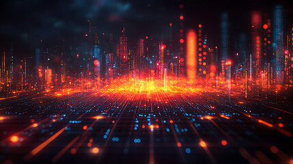 Fototapeta premium Futuristic Cityscape Digital Metropolis at Night