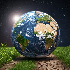 A powerful visual of Earth's delicate balance, showing healthy ecosystems versus drought-stricken land, for ecological awareness.