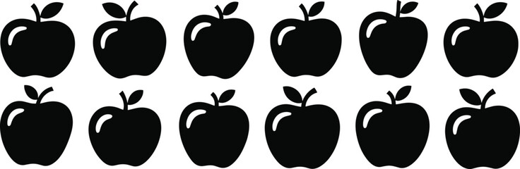 Apple silhouette vector collection, black fruit icon set, healthy food illustration bundle, nature design artwork, orchard crop clipart pack