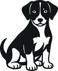 Adorable black puppy silhouette, sitting dog with white chest, vector animal illustration, pet artwork design, cute dog graphic, Adobe Stock