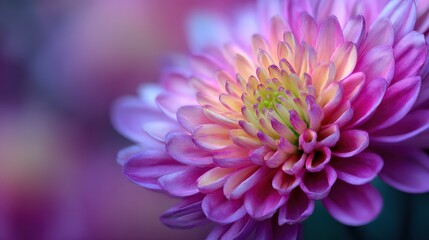A closeup of a colorful chrysanthemum bloom captured with soft focus, highlighting its natural elegance.