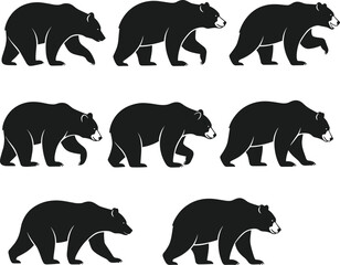 Black bear walking silhouette, wildlife vector illustration, forest animal design, nature themed bear art, standing bear graphic, outdoor scene drawing