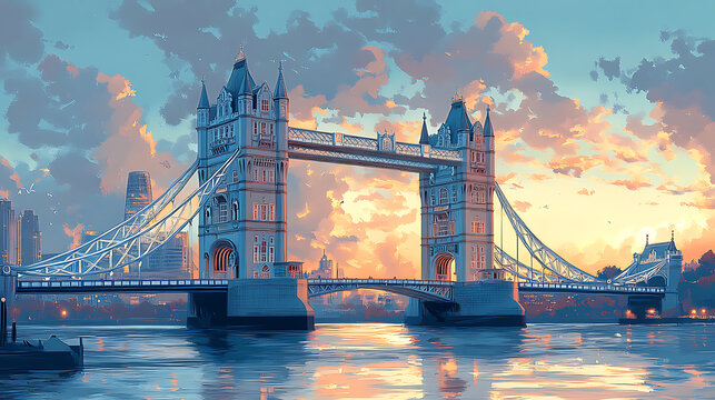 Serene Sunset over Tower Bridge, London A Digital Painting