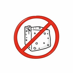No cheese symbol with a red prohibition circle on white background  