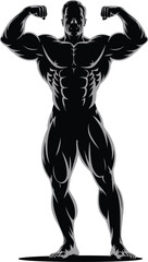 Bodybuilder flexing silhouette, muscular figure vector art, fitness motivation design, strength training illustration, gym icon, athletic pose artwork
