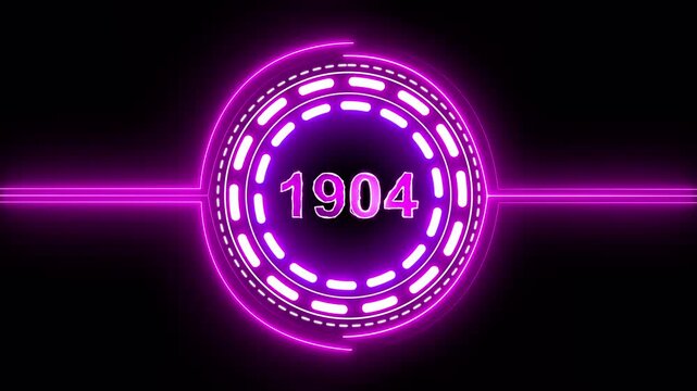 1904 text with screen effects of technological failures. Concept of counting years. Past year technology concept on black background.