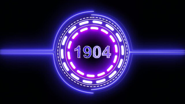 1904 text with screen effects of technological failures. Concept of counting years. Past year technology concept on black background.