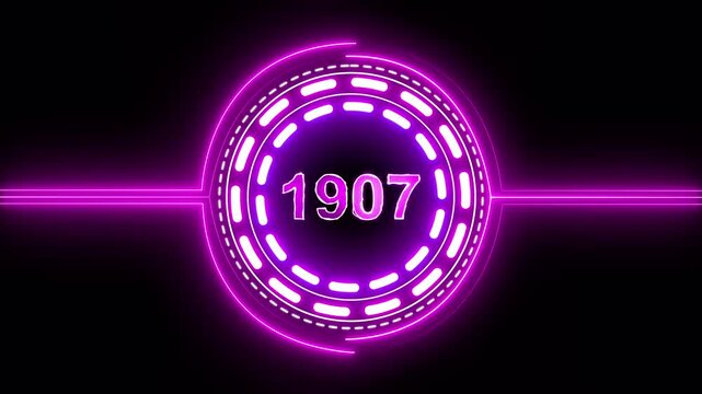 1907 text with screen effects of technological failures. Concept of counting years. Past year technology concept on black background.