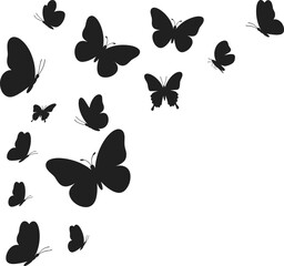 Butterfly silhouette illustration, flying black insects vector, nature pattern design, graceful wings artwork, elegant animal graphic, Adobe Stock image