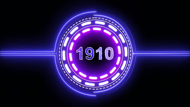 1910 text with screen effects of technological failures. Concept of counting years. Past year technology concept on black background.