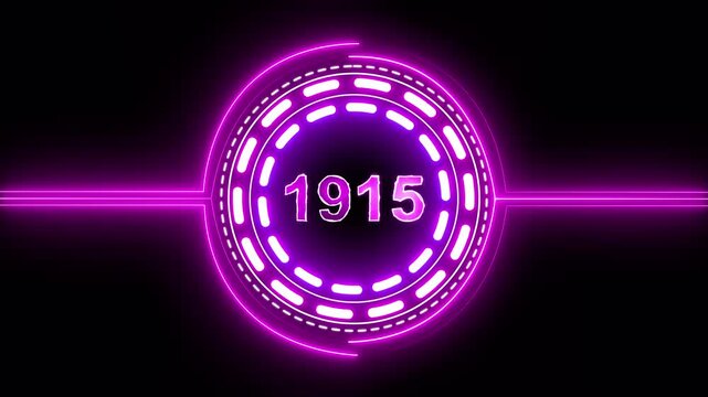 1915 text with screen effects of technological failures. Concept of counting years. Past year technology concept on black background.