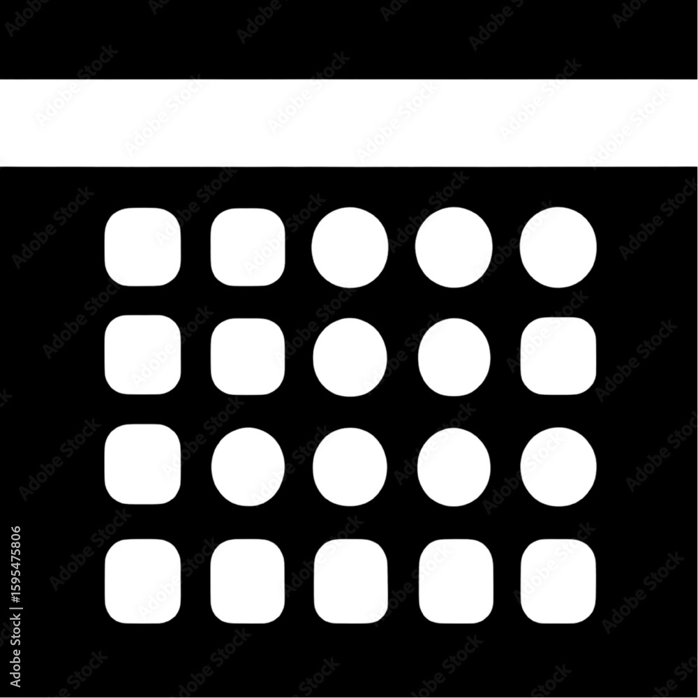 Poster abstract geometric background with white rounded squares and circles on black