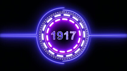 1917 text with screen effects of technological failures. Concept of counting years. Past year technology concept on black background.