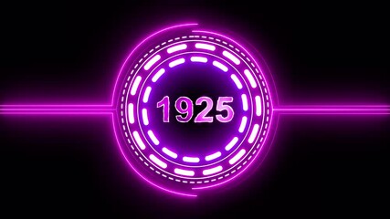 1925 text with screen effects of technological failures. Concept of counting years. Past year technology concept on black background.