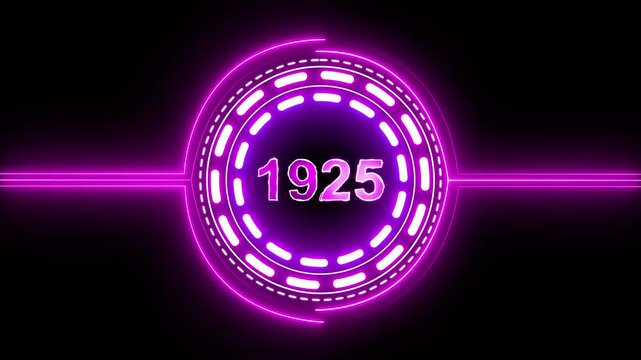 1925 text with screen effects of technological failures. Concept of counting years. Past year technology concept on black background.