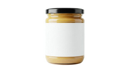 Realistic peanut butter jar mockup with blank label, perfect for branding presentation on transparent background