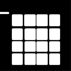 Geometric grid of sixteen white rounded squares on a solid black background