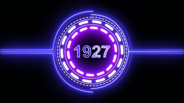 1927 text with screen effects of technological failures. Concept of counting years. Past year technology concept on black background.