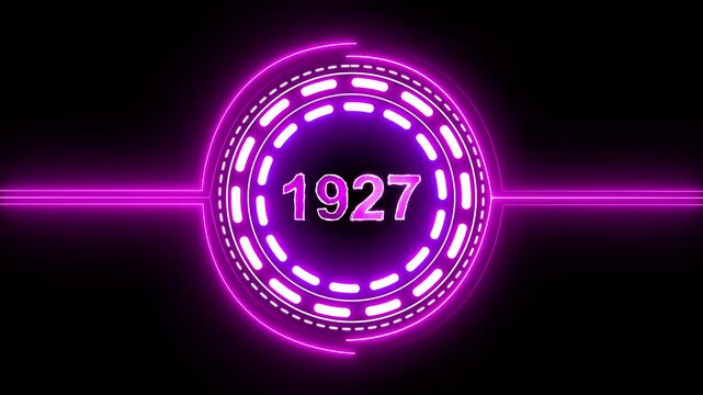 1927 text with screen effects of technological failures. Concept of counting years. Past year technology concept on black background.