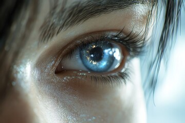 Closeup view of mesmerizing artificial intelligence CGI eye showcasing intricate details and reflections, Closeup of an Artificial Intelligence 3D CGI