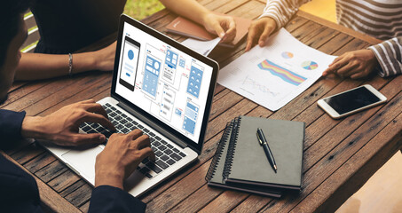 UX UI design process for modish mobile application and website . Creative prototype of wireframe for professional app developer .