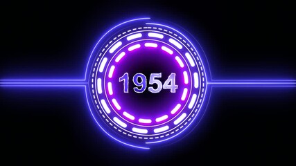 1954 text with screen effects of technological failures. Concept of counting years. Past year technology concept on black background.
