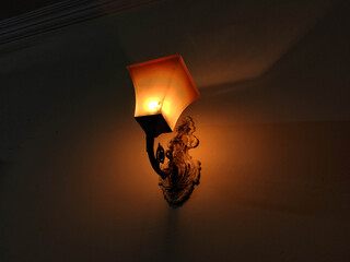 Ornate Wall Lamp with Frosted Glass Shade and Decorative Brass Base