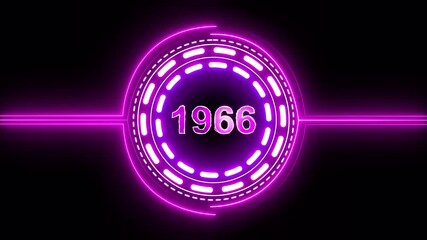 1966 text with screen effects of technological failures. Concept of counting years. Past year technology concept on black background.