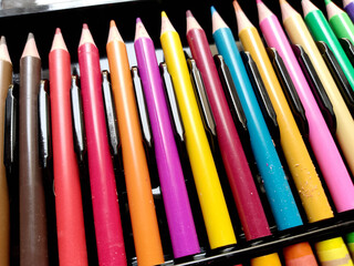 Set of Colorful Pencils and Markers for painting and art designs