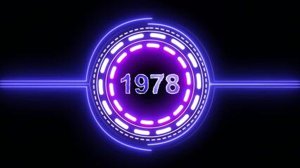 1978 text with screen effects of technological failures. Concept of counting years. Past year technology concept on black background.